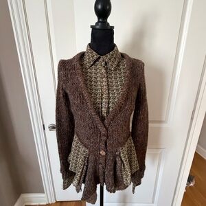 Women's Brown Textured Knit Cardigan Jacket